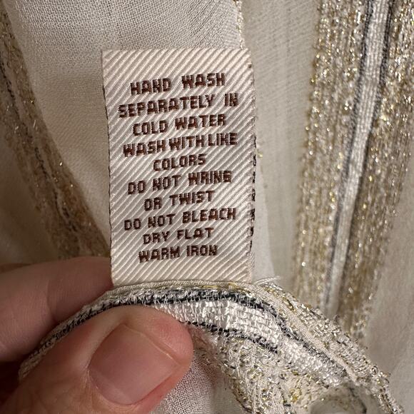 surf gypsy bohemian metallic lurex tassel tunic top s cream gold beach cover up - Picture 7 of 8